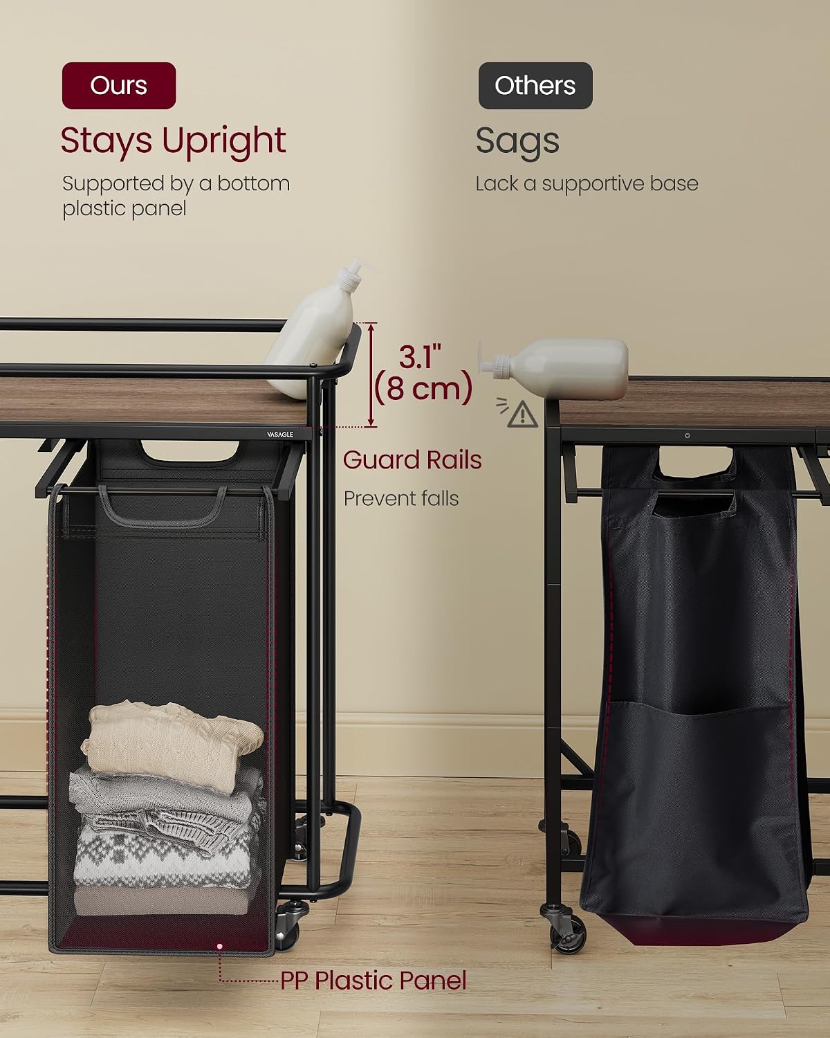 Laundry Sorter with Wheels, Portable Rolling Cart, 26.4 Gal.(100 L)