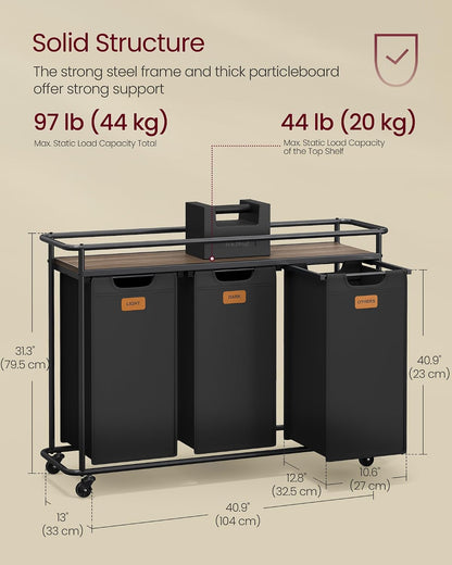 Laundry Sorter with Wheels, Portable Rolling Cart, 26.4 Gal.(100 L)