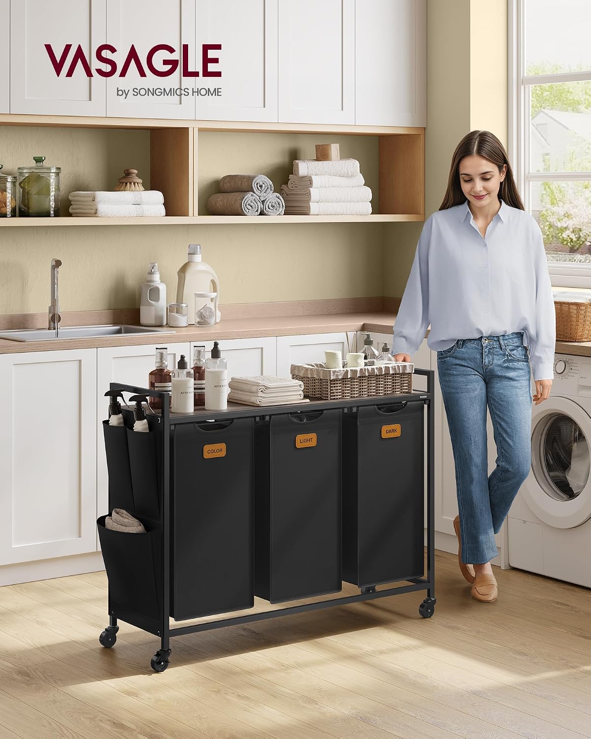 Laundry Sorter with Wheels, Portable Rolling Cart, 26.4 Gal.(100 L)