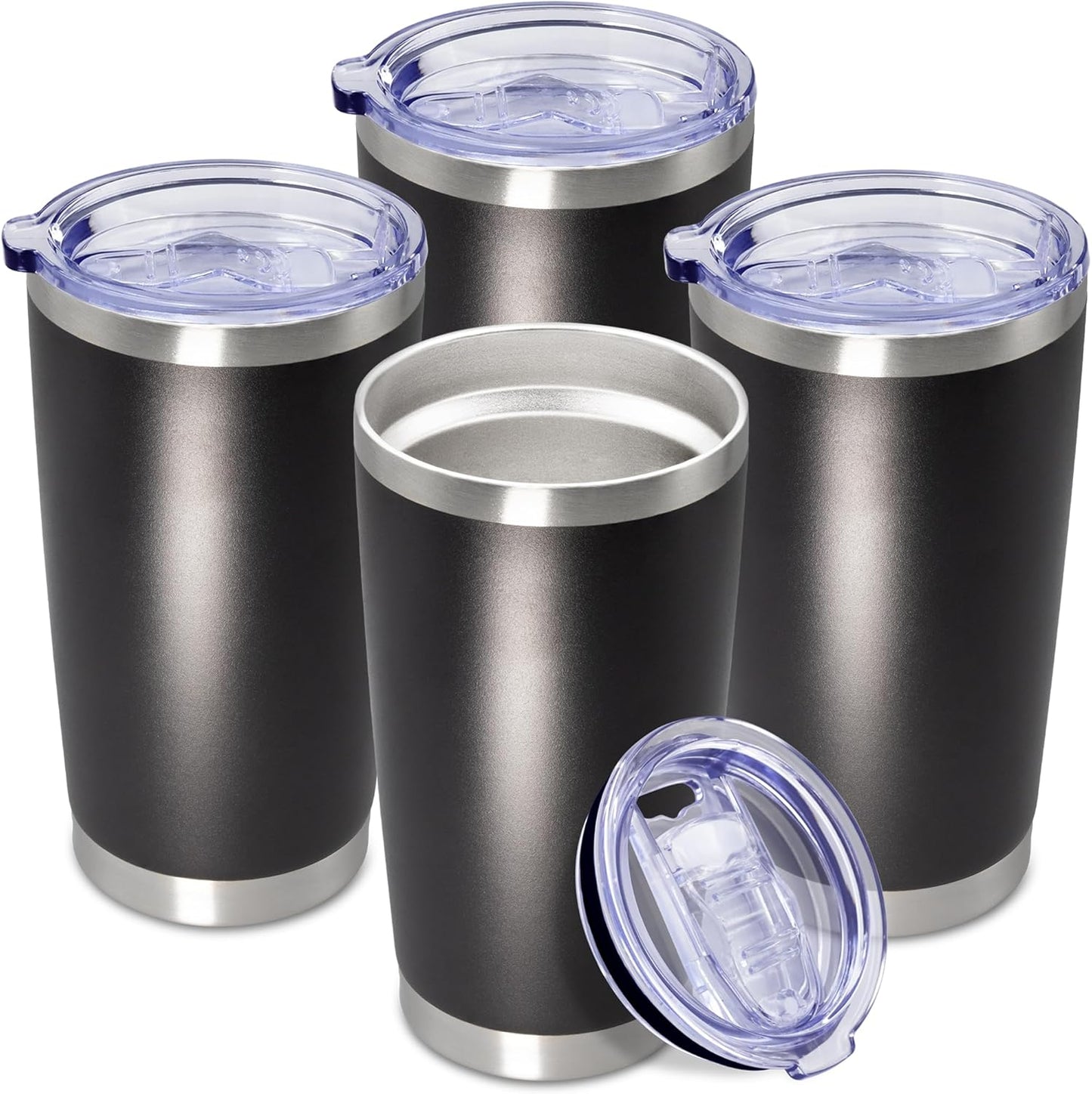 20oz Tumbler Insulated Coffee Tumblers with Lid Stainless Steel White 4P | 20 oz Tumblers Double Wall Insulated Vacuum 20oz Coffee Mug Leak Proof Tumblers with Lid Powder Coated - White 4 Pack