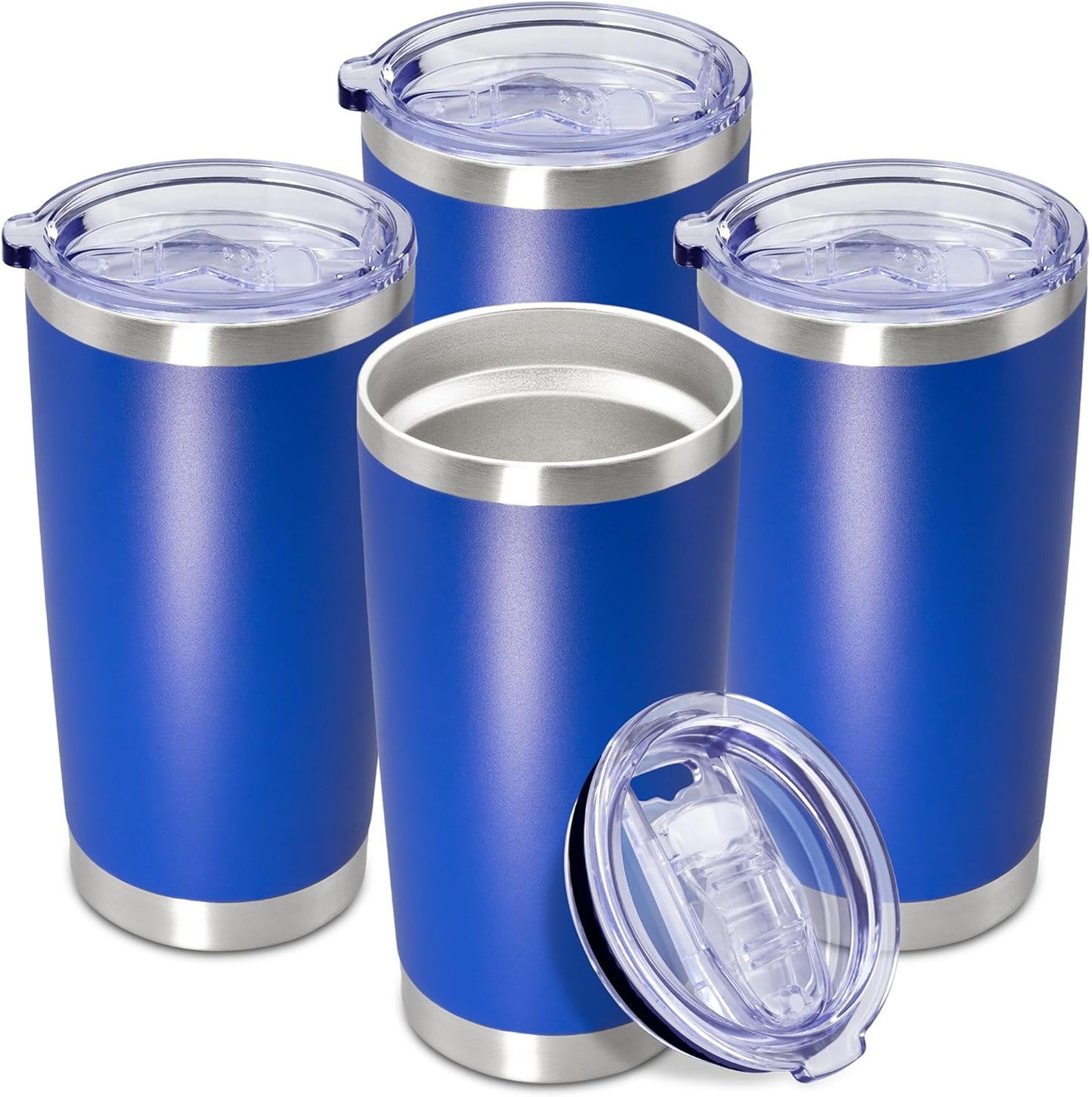 20oz Tumbler Insulated Coffee Tumblers with Lid Stainless Steel White 4P | 20 oz Tumblers Double Wall Insulated Vacuum 20oz Coffee Mug Leak Proof Tumblers with Lid Powder Coated - White 4 Pack