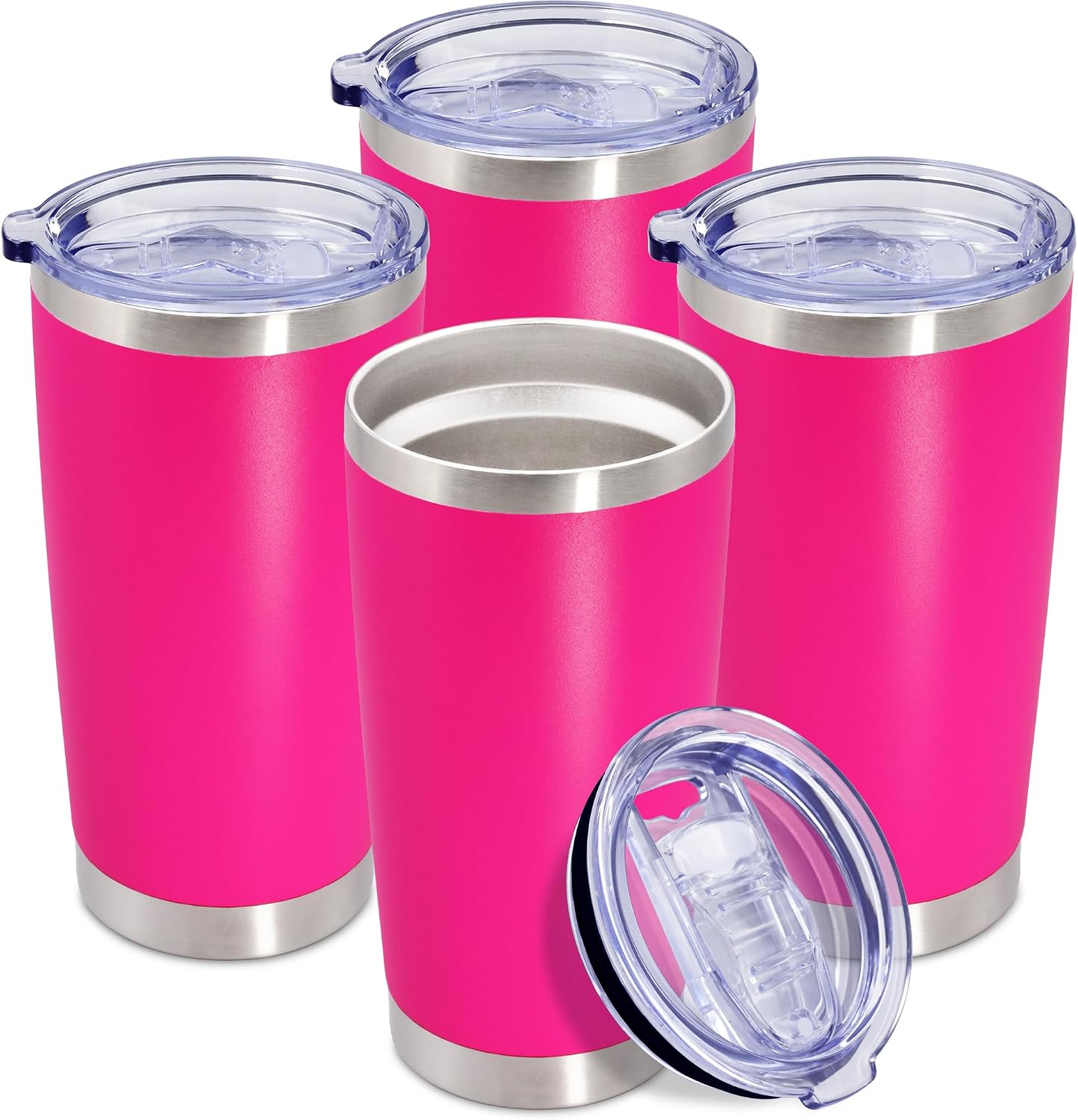 20oz Tumbler Insulated Coffee Tumblers with Lid Stainless Steel White 4P | 20 oz Tumblers Double Wall Insulated Vacuum 20oz Coffee Mug Leak Proof Tumblers with Lid Powder Coated - White 4 Pack