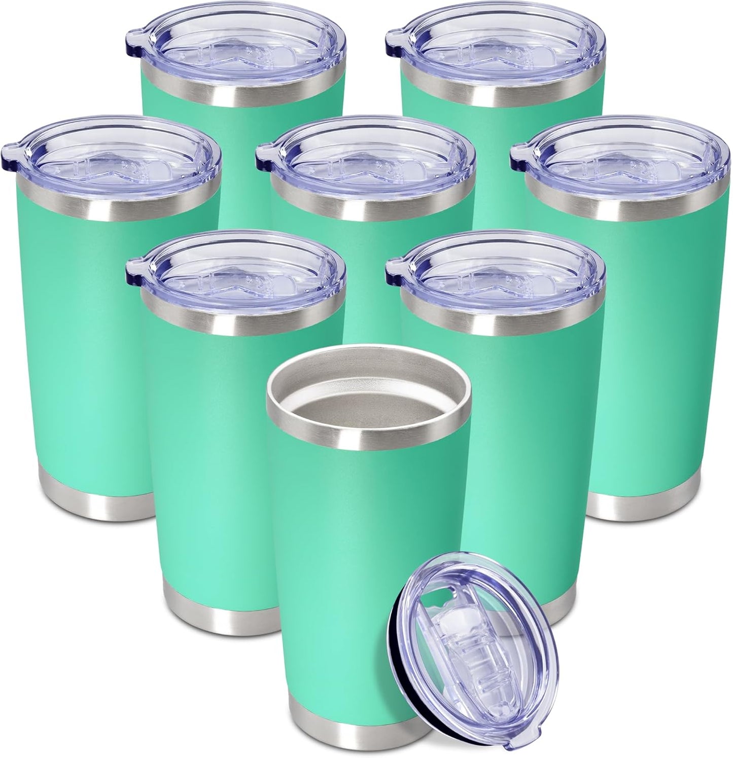 20oz Tumbler Insulated Coffee Tumblers with Lid Stainless Steel White 4P | 20 oz Tumblers Double Wall Insulated Vacuum 20oz Coffee Mug Leak Proof Tumblers with Lid Powder Coated - White 4 Pack