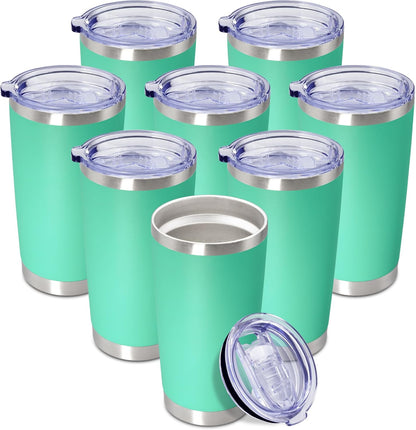 20oz Tumbler Insulated Coffee Tumblers with Lid Stainless Steel White 4P | 20 oz Tumblers Double Wall Insulated Vacuum 20oz Coffee Mug Leak Proof Tumblers with Lid Powder Coated - White 4 Pack