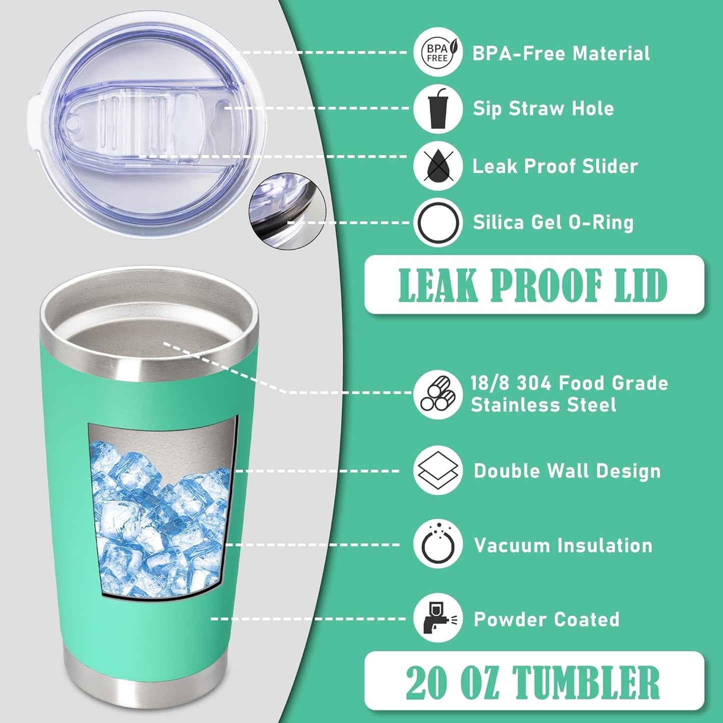 20oz Tumbler Insulated Coffee Tumblers with Lid Stainless Steel White 4P | 20 oz Tumblers Double Wall Insulated Vacuum 20oz Coffee Mug Leak Proof Tumblers with Lid Powder Coated - White 4 Pack