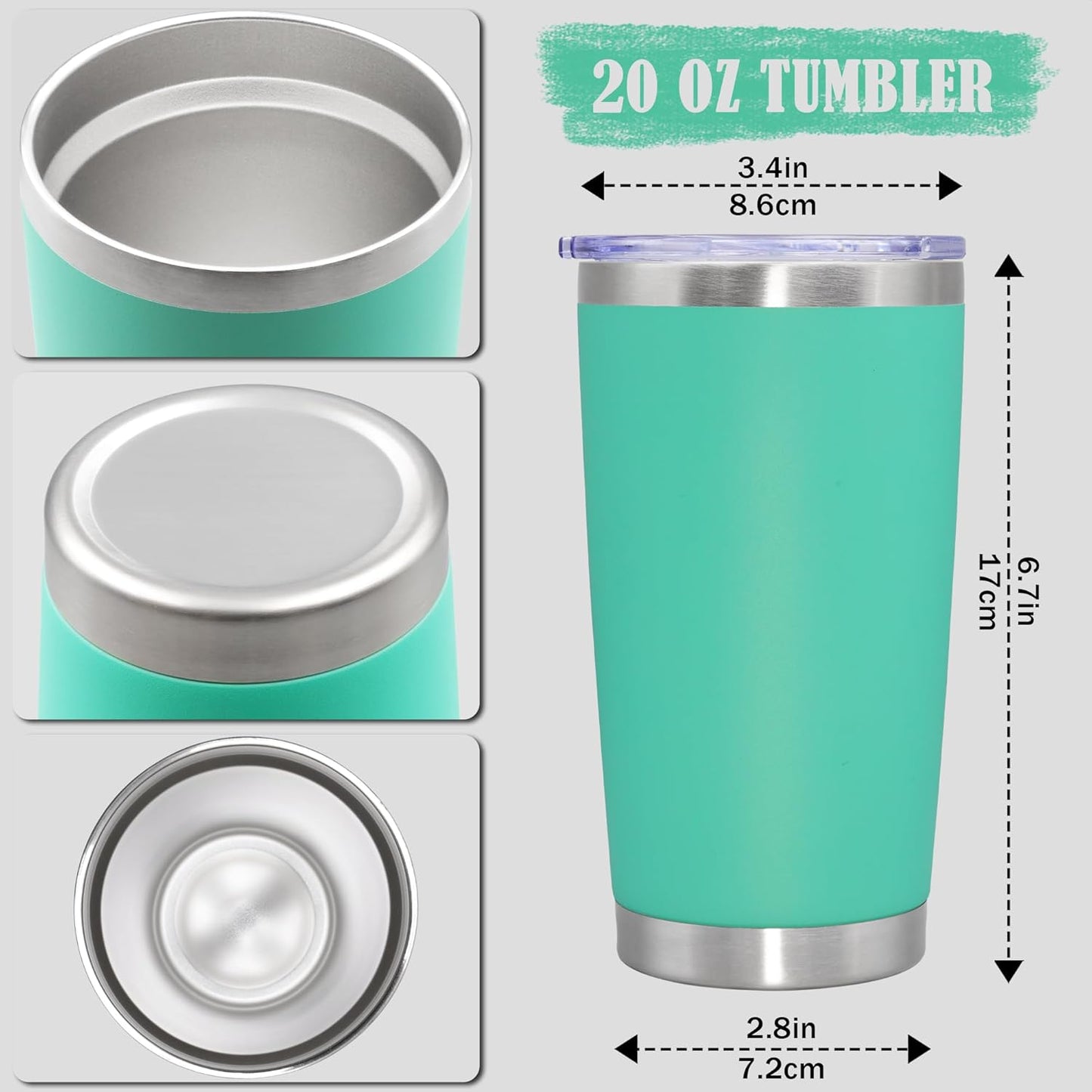 20oz Tumbler Insulated Coffee Tumblers with Lid Stainless Steel White 4P | 20 oz Tumblers Double Wall Insulated Vacuum 20oz Coffee Mug Leak Proof Tumblers with Lid Powder Coated - White 4 Pack