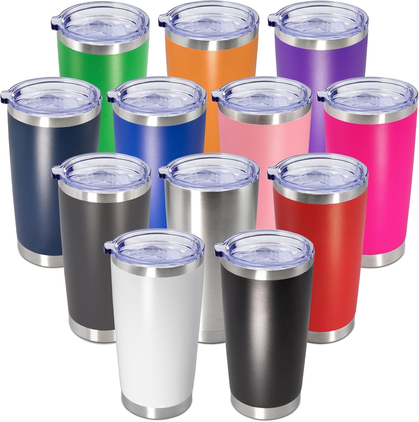 20oz Tumbler Insulated Coffee Tumblers with Lid Stainless Steel White 4P | 20 oz Tumblers Double Wall Insulated Vacuum 20oz Coffee Mug Leak Proof Tumblers with Lid Powder Coated - White 4 Pack
