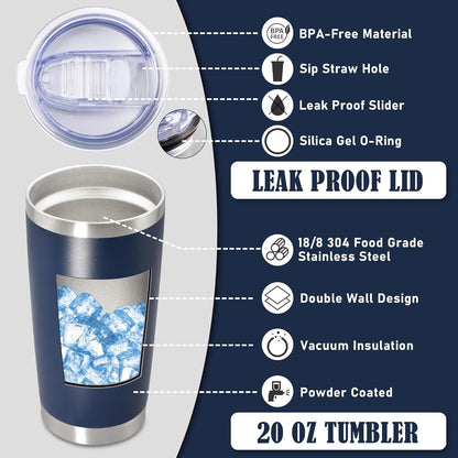 20oz Tumbler Insulated Coffee Tumblers with Lid Stainless Steel White 4P | 20 oz Tumblers Double Wall Insulated Vacuum 20oz Coffee Mug Leak Proof Tumblers with Lid Powder Coated - White 4 Pack