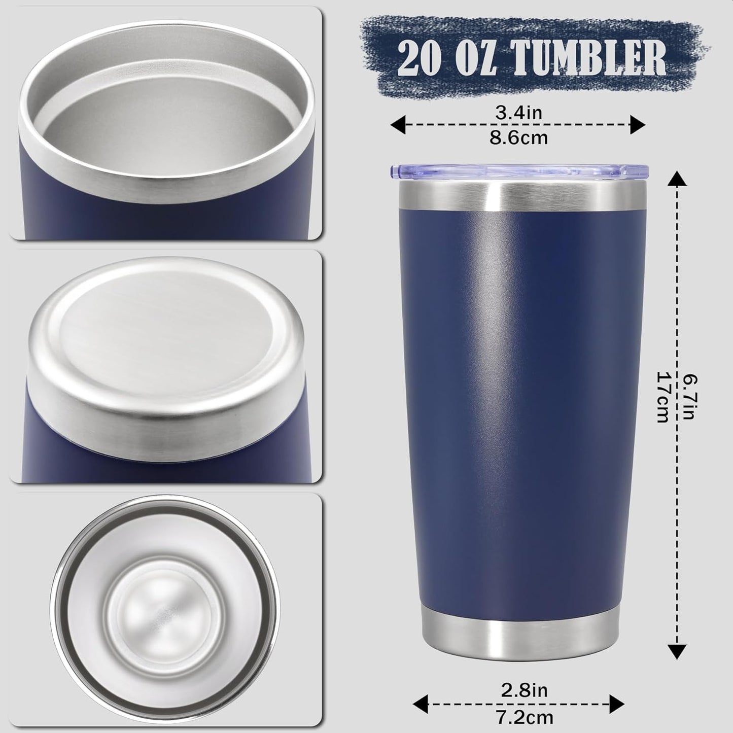 20oz Tumbler Insulated Coffee Tumblers with Lid Stainless Steel White 4P | 20 oz Tumblers Double Wall Insulated Vacuum 20oz Coffee Mug Leak Proof Tumblers with Lid Powder Coated - White 4 Pack