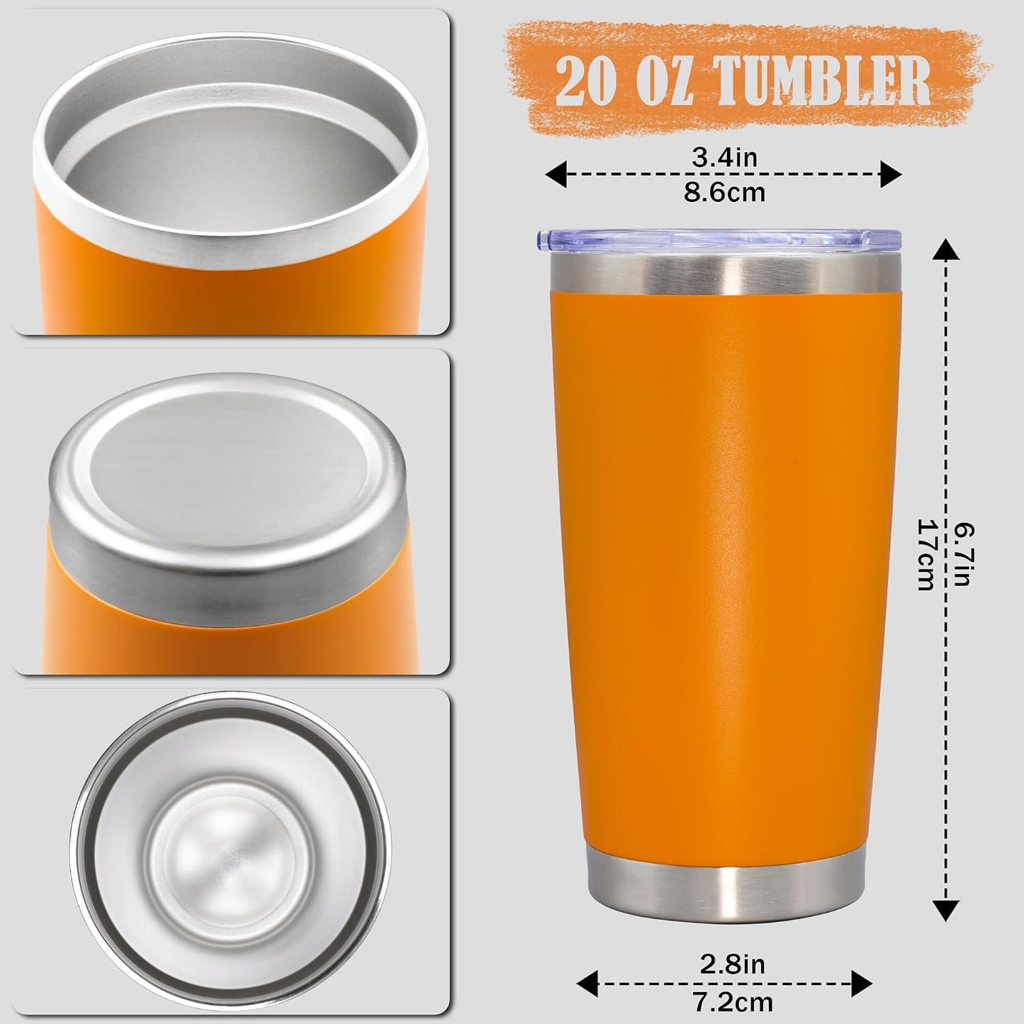20oz Tumbler Insulated Coffee Tumblers with Lid Stainless Steel White 4P | 20 oz Tumblers Double Wall Insulated Vacuum 20oz Coffee Mug Leak Proof Tumblers with Lid Powder Coated - White 4 Pack