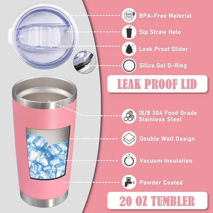 20oz Tumbler Insulated Coffee Tumblers with Lid Stainless Steel White 4P | 20 oz Tumblers Double Wall Insulated Vacuum 20oz Coffee Mug Leak Proof Tumblers with Lid Powder Coated - White 4 Pack