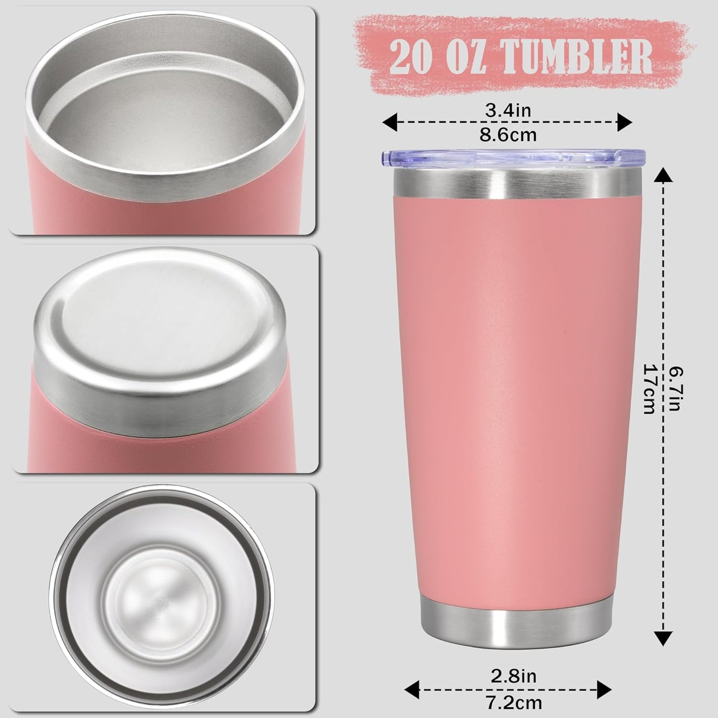 20oz Tumbler Insulated Coffee Tumblers with Lid Stainless Steel White 4P | 20 oz Tumblers Double Wall Insulated Vacuum 20oz Coffee Mug Leak Proof Tumblers with Lid Powder Coated - White 4 Pack