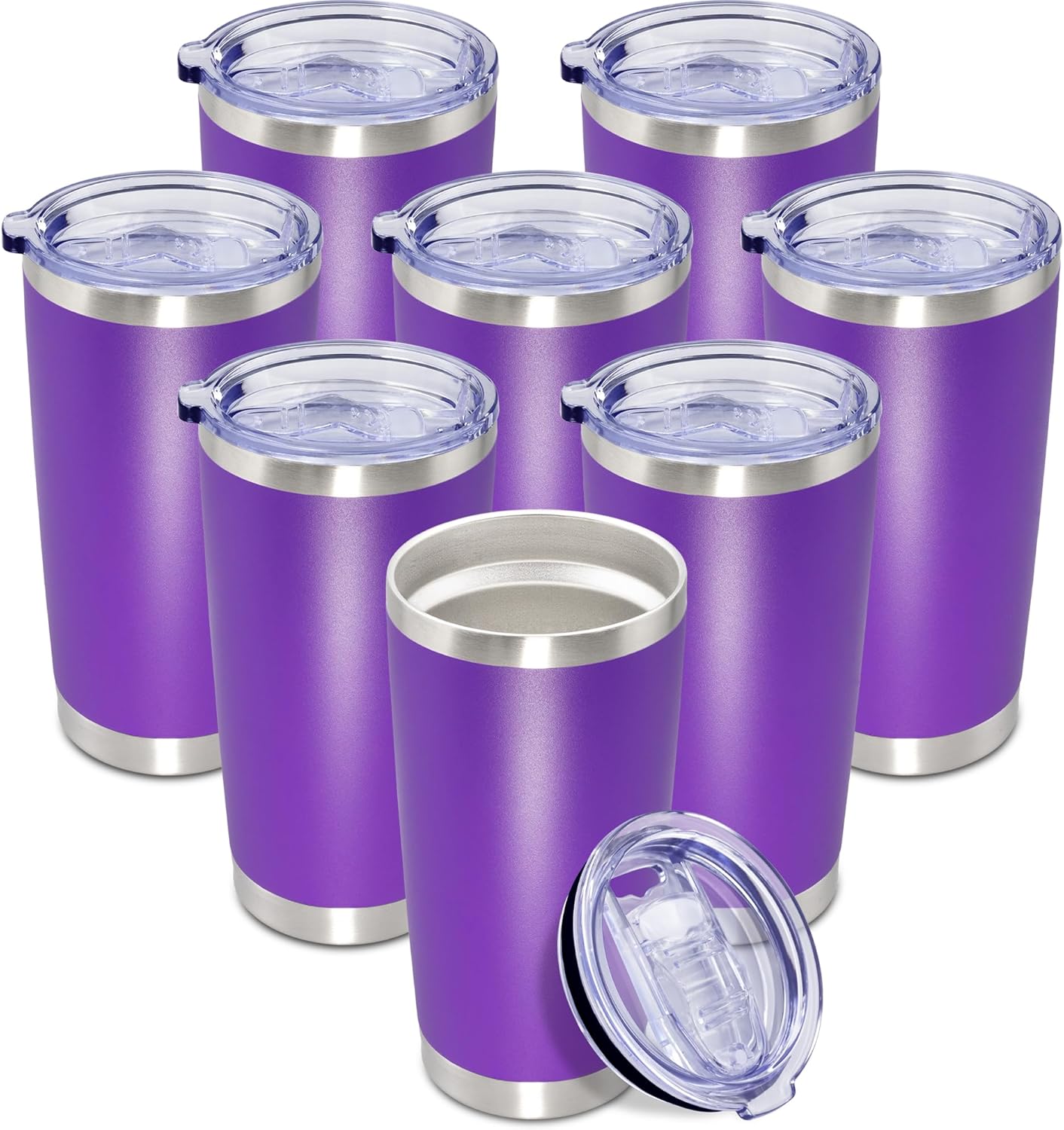 20oz Tumbler Insulated Coffee Tumblers with Lid Stainless Steel White 4P | 20 oz Tumblers Double Wall Insulated Vacuum 20oz Coffee Mug Leak Proof Tumblers with Lid Powder Coated - White 4 Pack