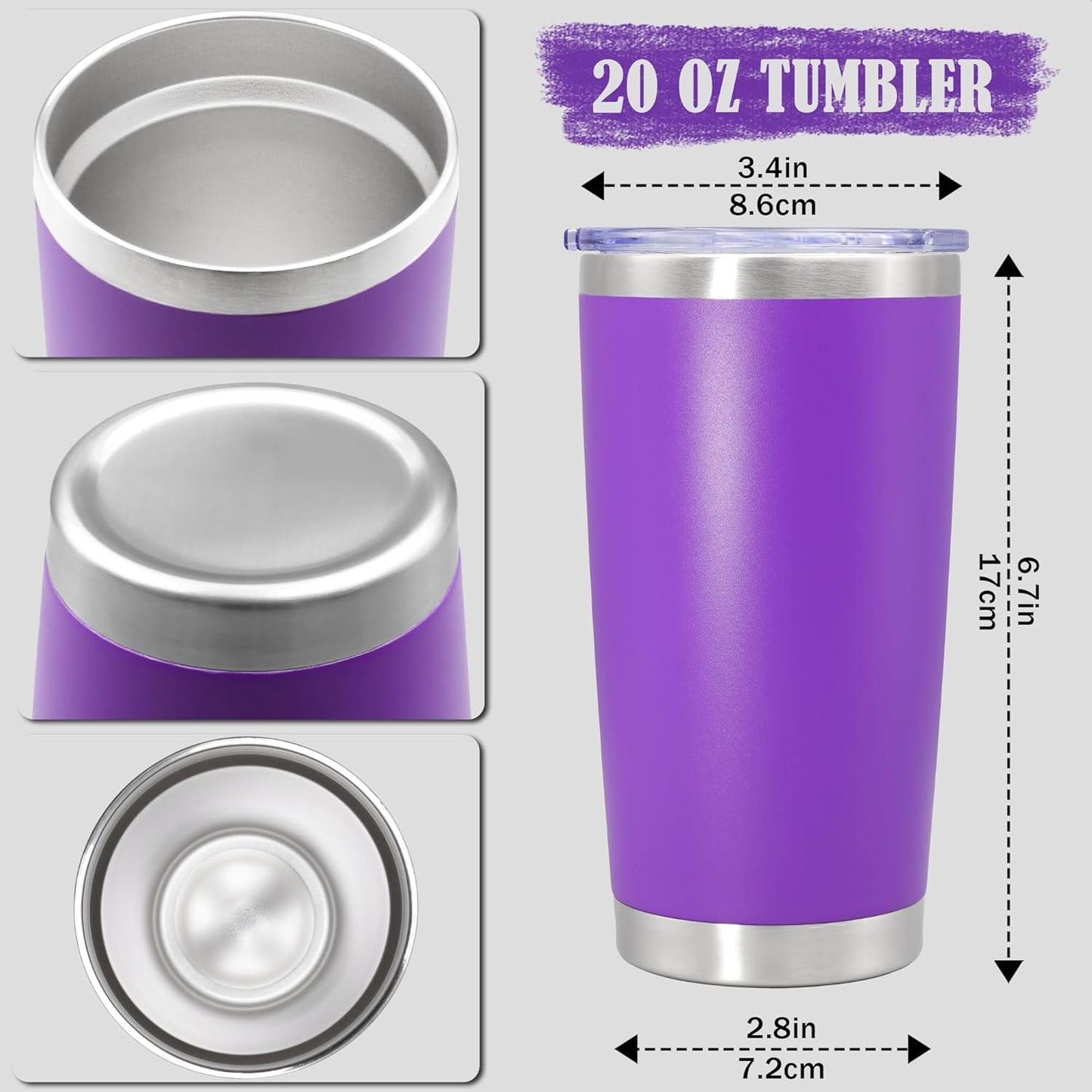 20oz Tumbler Insulated Coffee Tumblers with Lid Stainless Steel White 4P | 20 oz Tumblers Double Wall Insulated Vacuum 20oz Coffee Mug Leak Proof Tumblers with Lid Powder Coated - White 4 Pack