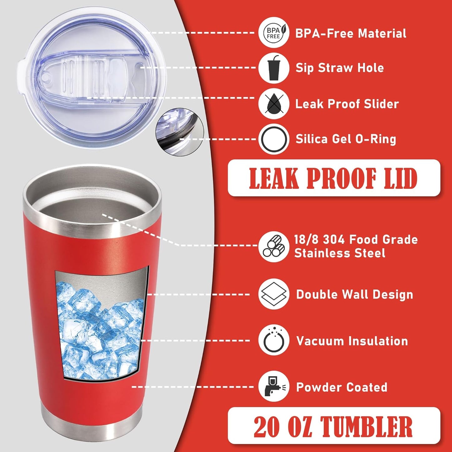 20oz Tumbler Insulated Coffee Tumblers with Lid Stainless Steel White 4P | 20 oz Tumblers Double Wall Insulated Vacuum 20oz Coffee Mug Leak Proof Tumblers with Lid Powder Coated - White 4 Pack