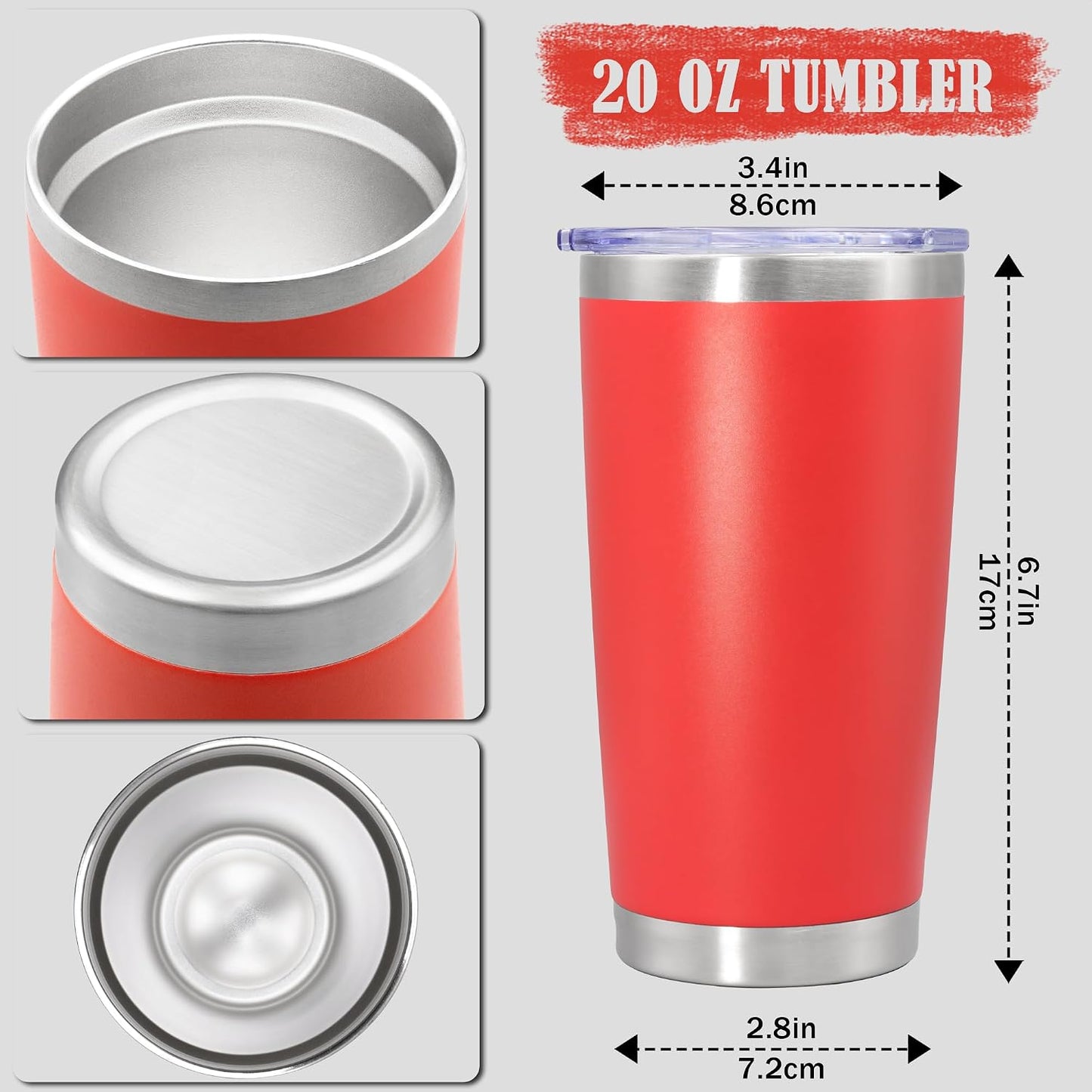 20oz Tumbler Insulated Coffee Tumblers with Lid Stainless Steel White 4P | 20 oz Tumblers Double Wall Insulated Vacuum 20oz Coffee Mug Leak Proof Tumblers with Lid Powder Coated - White 4 Pack