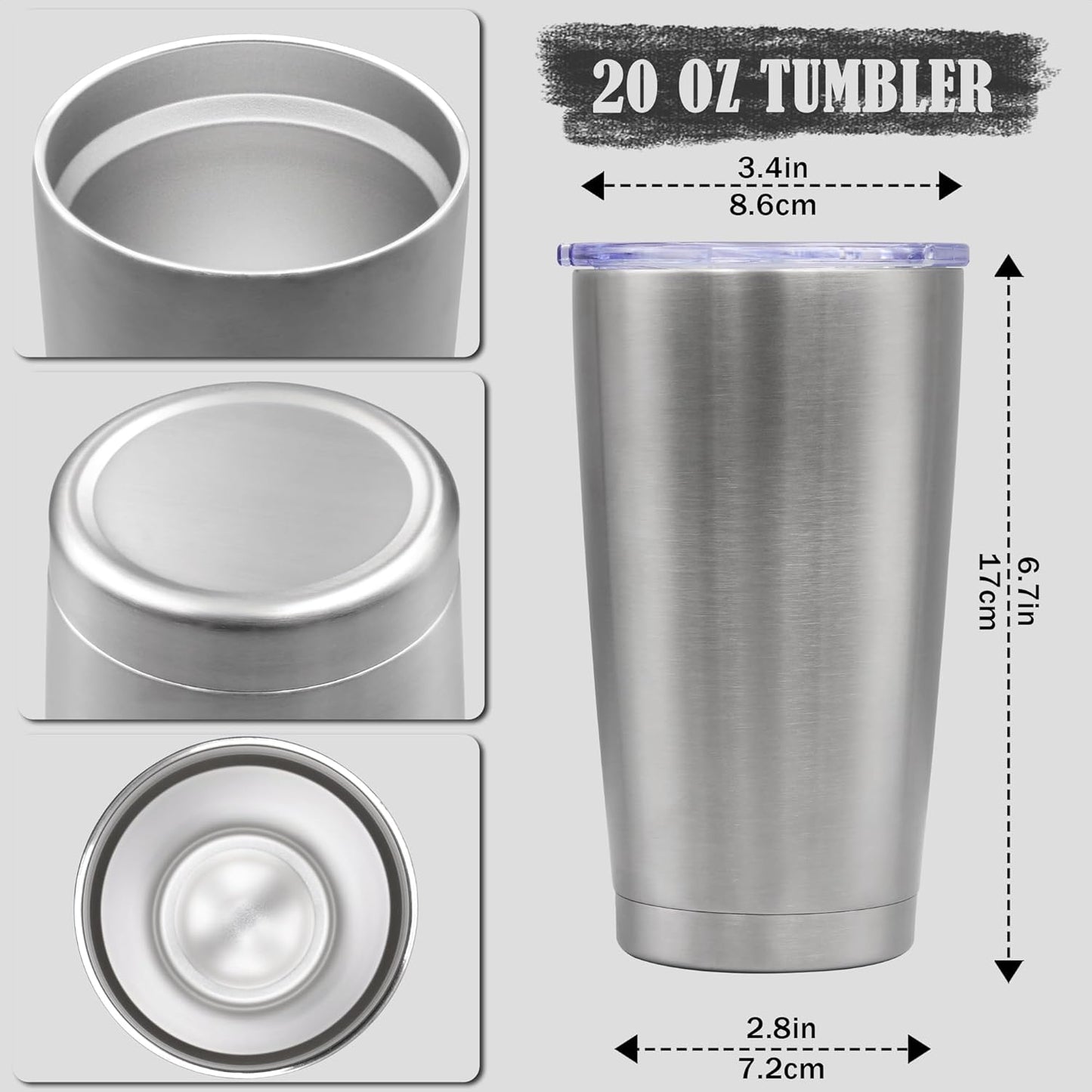 20oz Tumbler Insulated Coffee Tumblers with Lid Stainless Steel White 4P | 20 oz Tumblers Double Wall Insulated Vacuum 20oz Coffee Mug Leak Proof Tumblers with Lid Powder Coated - White 4 Pack