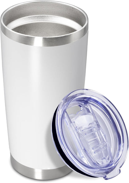 20oz Tumbler Insulated Coffee Tumblers with Lid Stainless Steel White 4P | 20 oz Tumblers Double Wall Insulated Vacuum 20oz Coffee Mug Leak Proof Tumblers with Lid Powder Coated - White 4 Pack