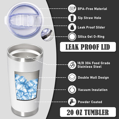 20oz Tumbler Insulated Coffee Tumblers with Lid Stainless Steel White 4P | 20 oz Tumblers Double Wall Insulated Vacuum 20oz Coffee Mug Leak Proof Tumblers with Lid Powder Coated - White 4 Pack