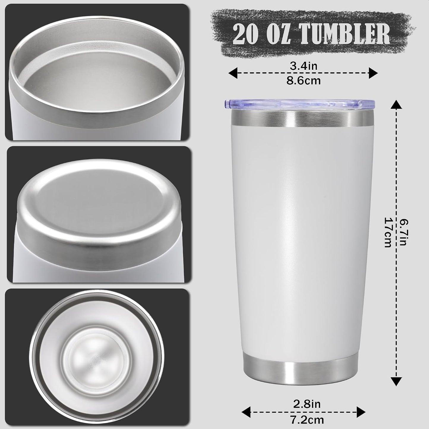 20oz Tumbler Insulated Coffee Tumblers with Lid Stainless Steel White 4P | 20 oz Tumblers Double Wall Insulated Vacuum 20oz Coffee Mug Leak Proof Tumblers with Lid Powder Coated - White 4 Pack