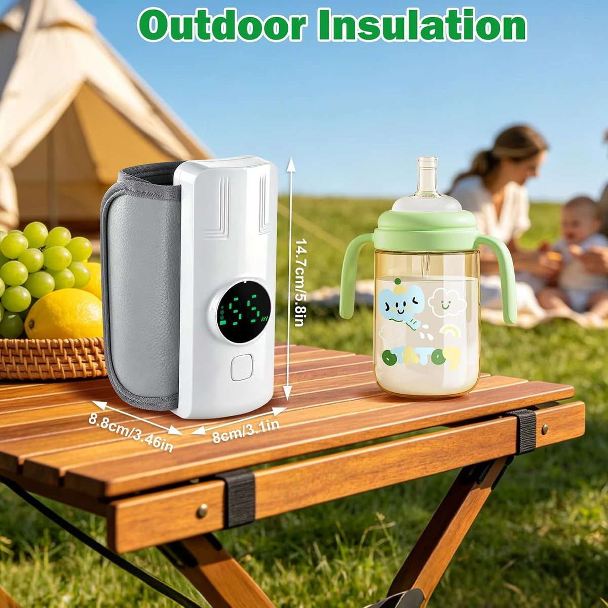 Portable Battery-Powered Baby Bottle Warmer with Temperature Display, Travel-Friendly Milk Warmer for On-the-Go Feeding