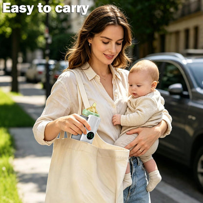 Portable Battery-Powered Baby Bottle Warmer with Temperature Display, Travel-Friendly Milk Warmer for On-the-Go Feeding