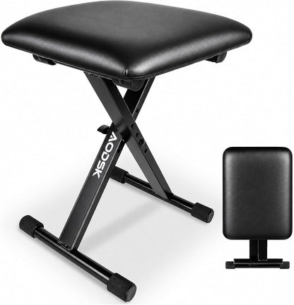 AODSK Keyboard Bench X-Style Cushion Padded,Piano Bench Adjustable Collapsible Stool Chair Seat,Flame Retardant Cotton,Non-Skid Design