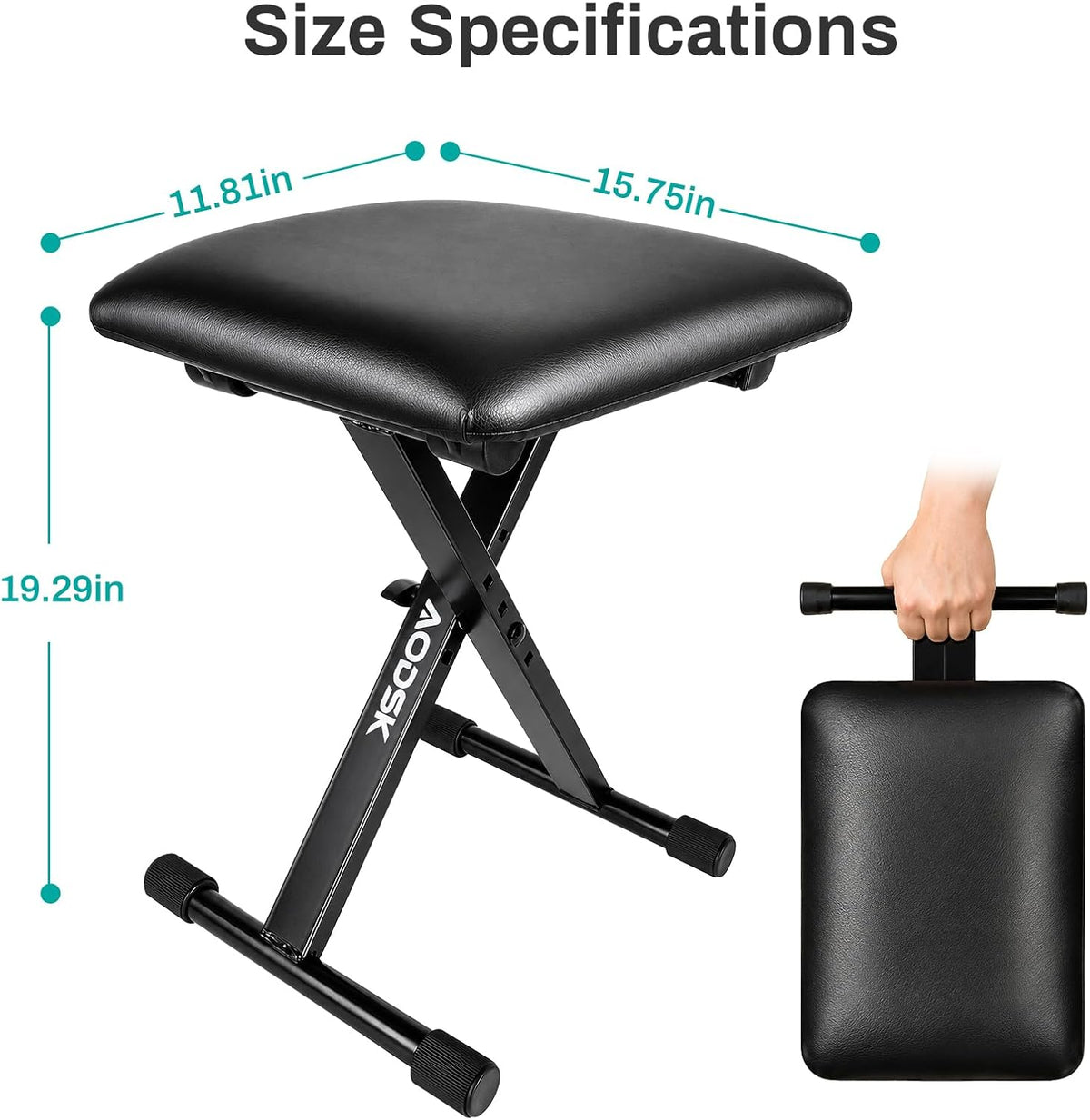 AODSK Keyboard Bench X-Style Cushion Padded,Piano Bench Adjustable Collapsible Stool Chair Seat,Flame Retardant Cotton,Non-Skid Design