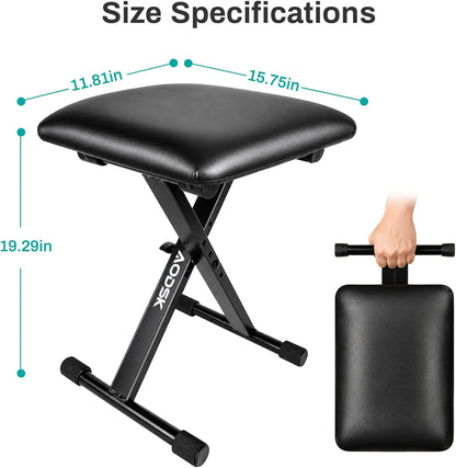 AODSK Keyboard Bench X-Style Cushion Padded,Piano Bench Adjustable Collapsible Stool Chair Seat,Flame Retardant Cotton,Non-Skid Design