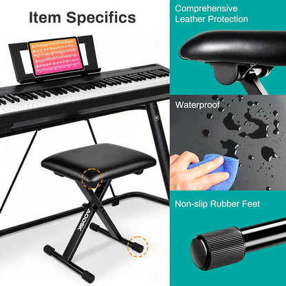 AODSK Keyboard Bench X-Style Cushion Padded,Piano Bench Adjustable Collapsible Stool Chair Seat,Flame Retardant Cotton,Non-Skid Design