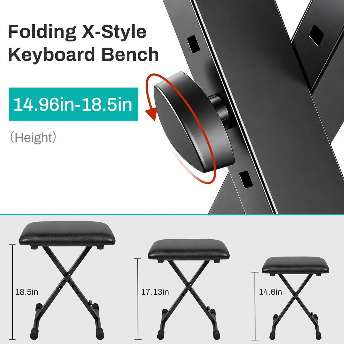 AODSK Keyboard Bench X-Style Cushion Padded,Piano Bench Adjustable Collapsible Stool Chair Seat,Flame Retardant Cotton,Non-Skid Design