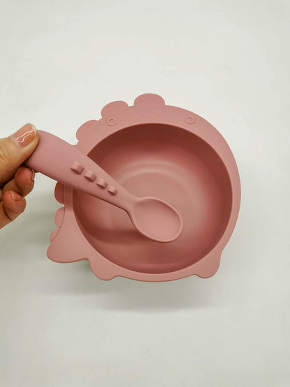 8 Piece| DINO Silicone Baby Feeding Set – |Bib, Suction Bowl, Suction Plate, Sippy Cup, 2-in-1 Straw & Snack Cup Lid, Straw & Spoon| – Food Grade Silicone, BPA Free (Rose Pink)