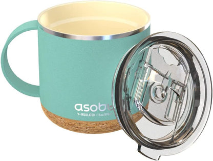 Infinite Stainless Steel Insulated Coffee Mug with Inner Ceramic Coating and Cork Coaster 16 Ounce (Mint Green)