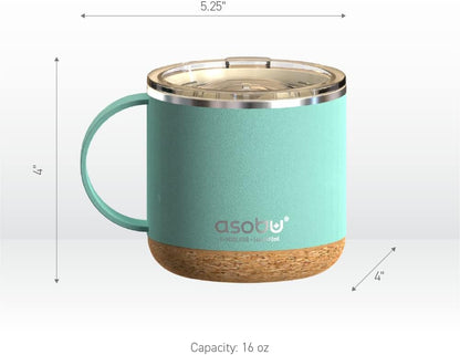 Infinite Stainless Steel Insulated Coffee Mug with Inner Ceramic Coating and Cork Coaster 16 Ounce (Mint Green)