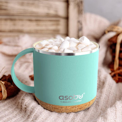 Infinite Stainless Steel Insulated Coffee Mug with Inner Ceramic Coating and Cork Coaster 16 Ounce (Mint Green)