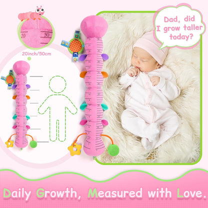 Baby Sensory Musical Caterpillar Plush Toy, Soft Stuffed Animal with Mirror Crinkle Paper Rattle Teether, Tummy Time Play Toy for 0-12 Months Newborn Infant, Baby Shower Gift for Boys Girls, Pink