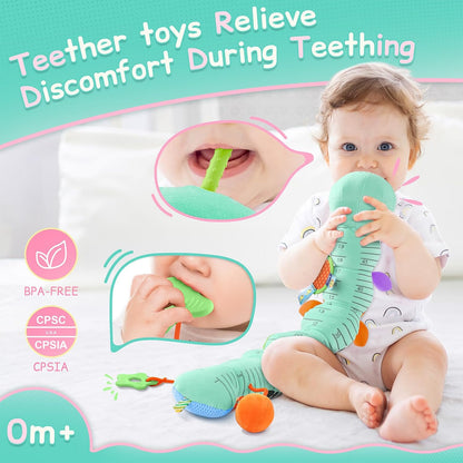 Baby Sensory Musical Caterpillar Plush Toy, Soft Stuffed Animal with Mirror Crinkle Paper Rattle Teether, Tummy Time Play Toy for 0-12 Months Newborn Infant, Baby Shower Gift for Boys Girls, Pink