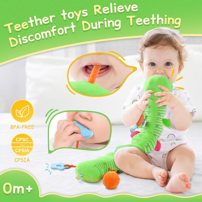Baby Sensory Musical Caterpillar Plush Toy, Soft Stuffed Animal with Mirror Crinkle Paper Rattle Teether, Tummy Time Play Toy for 0-12 Months Newborn Infant, Baby Shower Gift for Boys Girls, Pink