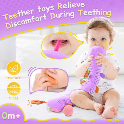 Baby Sensory Musical Caterpillar Plush Toy, Soft Stuffed Animal with Mirror Crinkle Paper Rattle Teether, Tummy Time Play Toy for 0-12 Months Newborn Infant, Baby Shower Gift for Boys Girls, Pink