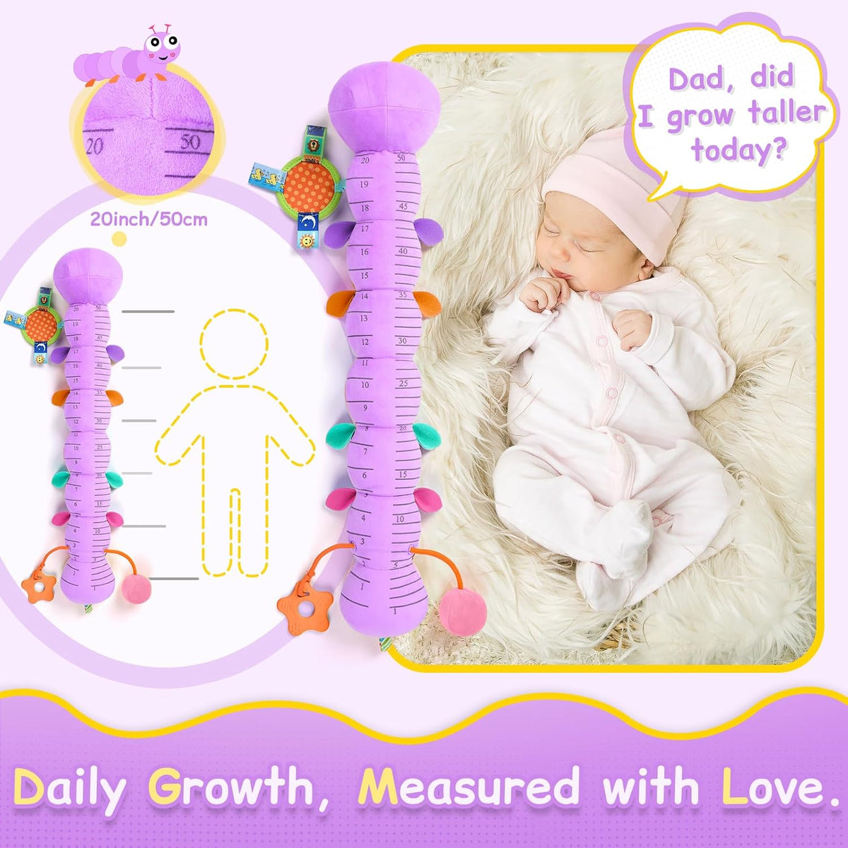 Baby Sensory Musical Caterpillar Plush Toy, Soft Stuffed Animal with Mirror Crinkle Paper Rattle Teether, Tummy Time Play Toy for 0-12 Months Newborn Infant, Baby Shower Gift for Boys Girls, Pink