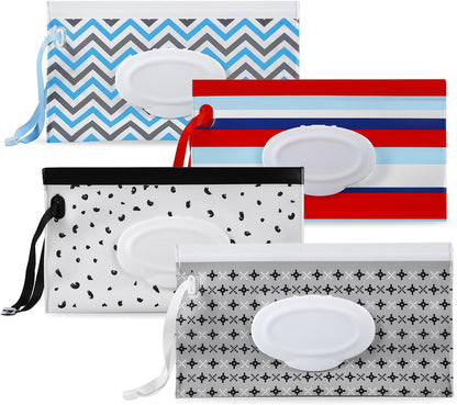 4 Pack Baby Wipe Dispenser, Refillable Baby Wipe Holder Bag Portable Wipes Container Reusable Wet Wipe Pouch