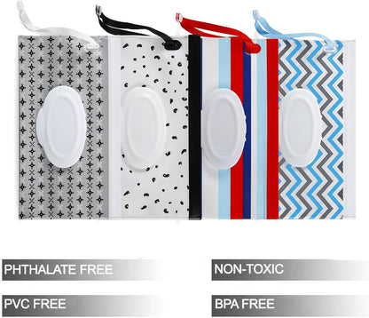 4 Pack Baby Wipe Dispenser, Refillable Baby Wipe Holder Bag Portable Wipes Container Reusable Wet Wipe Pouch