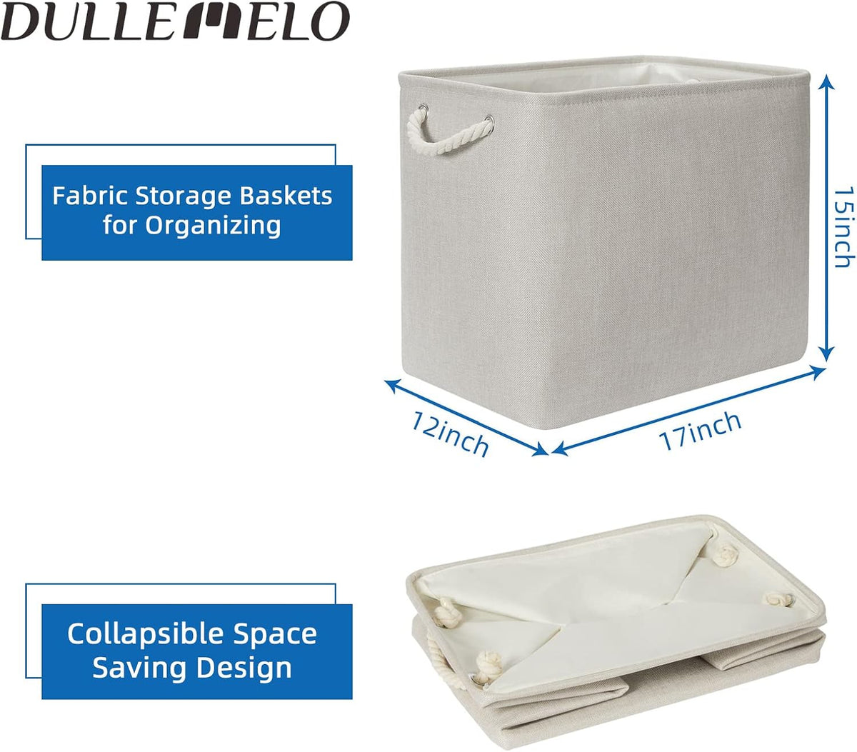 Large Fabric Collapsible Cube Storage Baskets for Organizing 16x12x12