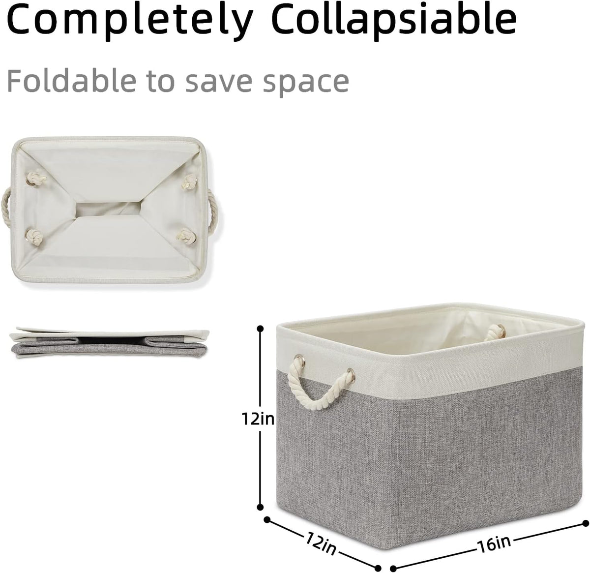 Large Fabric Collapsible Cube Storage Baskets for Organizing 16x12x12