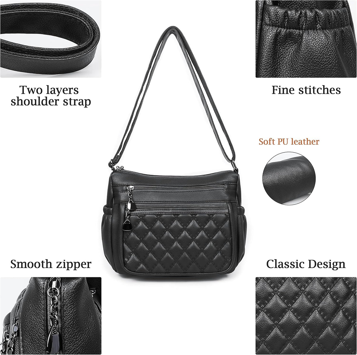 Crossbody Purse for Women Ladies Soft PU Leather Shoulder Bag Medium Roomy Handbag Fashion Tote Top Handle Satchel