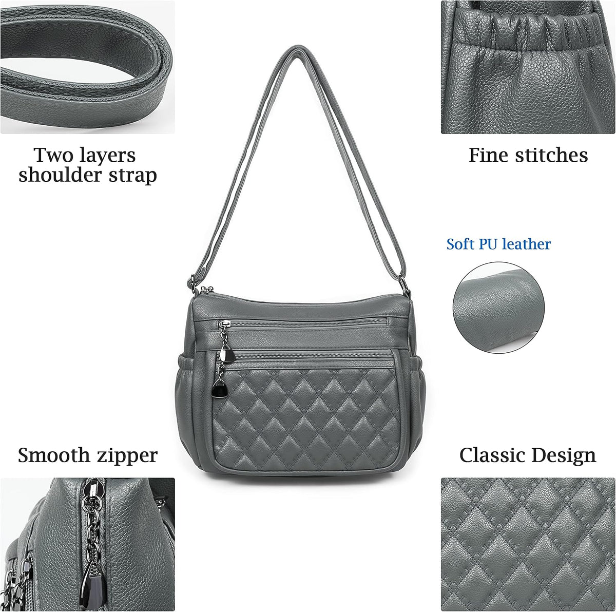 Crossbody Purse for Women Ladies Soft PU Leather Shoulder Bag Medium Roomy Handbag Fashion Tote Top Handle Satchel