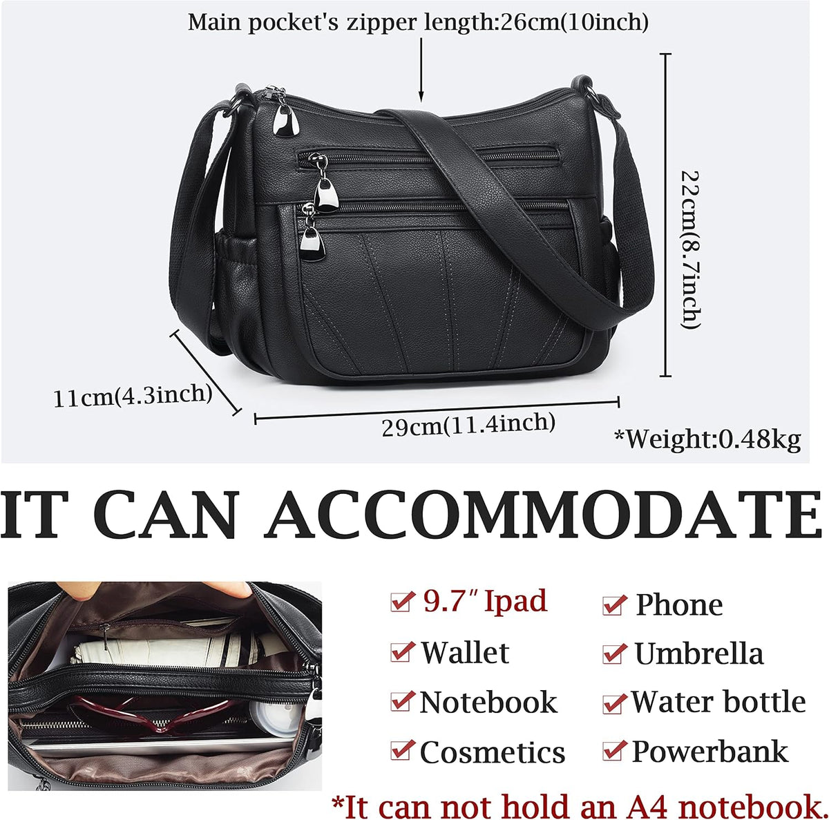 Crossbody Purse for Women Ladies Soft PU Leather Shoulder Bag Medium Roomy Handbag Fashion Tote Top Handle Satchel