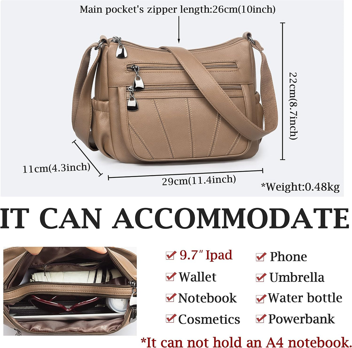 Crossbody Purse for Women Ladies Soft PU Leather Shoulder Bag Medium Roomy Handbag Fashion Tote Top Handle Satchel