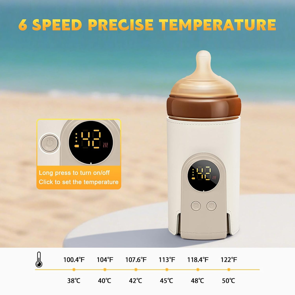 Portable Bottle Warmer for Travel, Fast Heating & Precise Temperature Control with LCD Display, Long Lasting Warming for Breast Milk/Formula, Fast Charging On The Go
