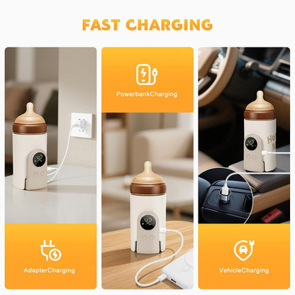 Portable Bottle Warmer for Travel, Fast Heating & Precise Temperature Control with LCD Display, Long Lasting Warming for Breast Milk/Formula, Fast Charging On The Go